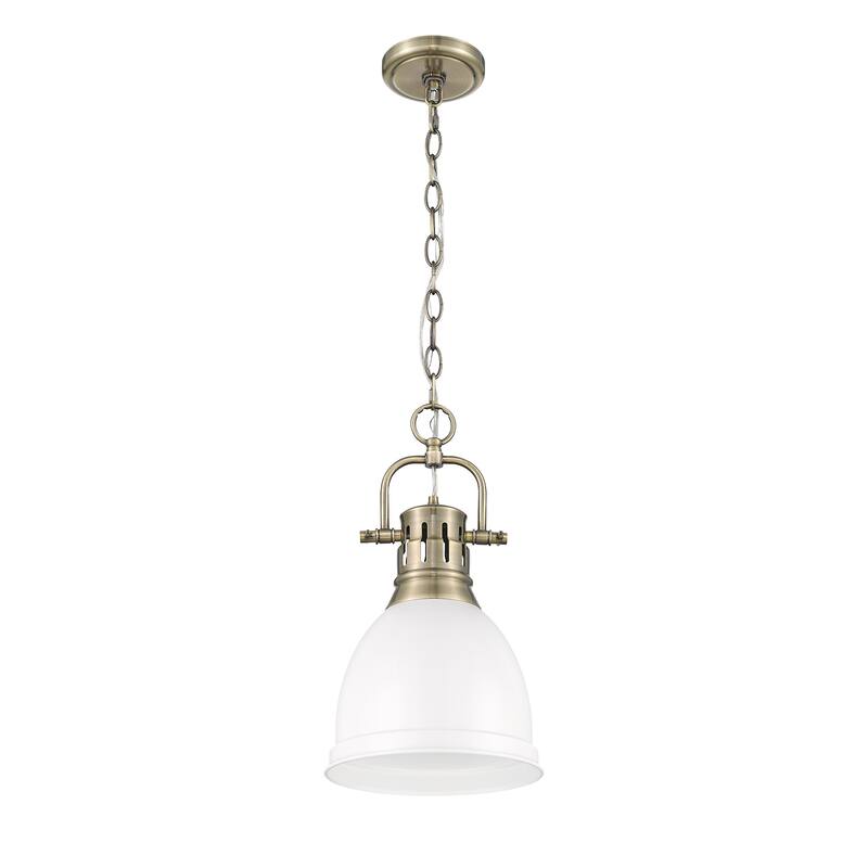 Yep by Golden Lighting Duncan 1-light 9in Chain Hung Pendant in Aged Brass and Matte White shade