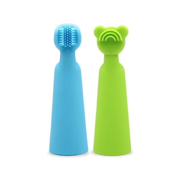slide 2 of 4, oogiebear fingerbrush and tongue scraper - Blue and Green