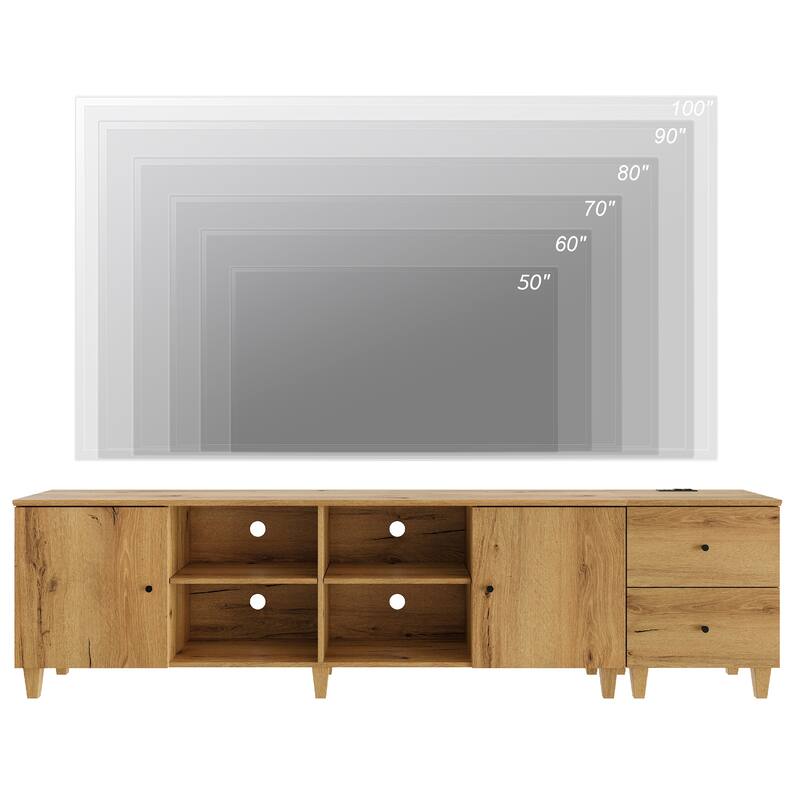 WAMPAT Wood TV Stand with Drawer & Charging Station for 100 Inches TVs
