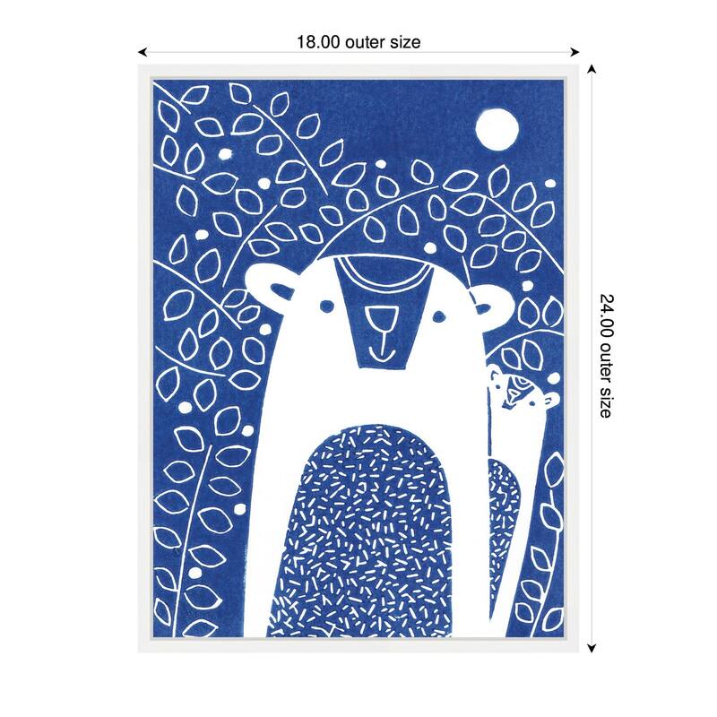 Kate and Laurel Sylvie Blue Night Bears Linocut Framed Canvas by Giuliana Lazzerini
