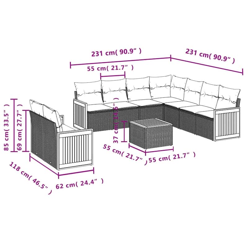 vidaXL Patio Sofa Set with Cushions Outdoor Conversation Furniture Poly Rattan
