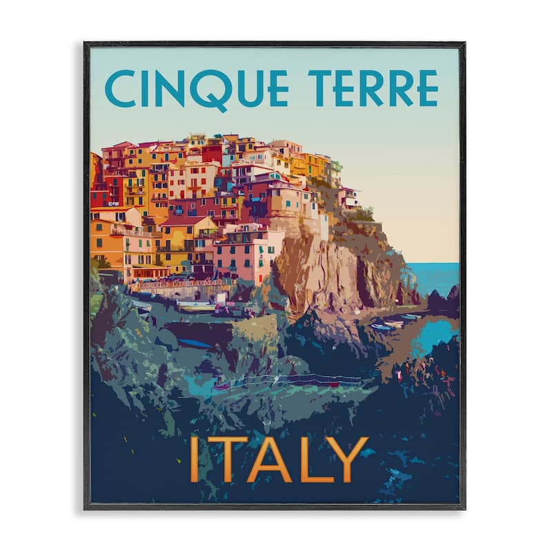 Stupell Italian Coast Cityscape Framed Giclee Art Design By Victoria Barnes - 11 x 14 - Black
