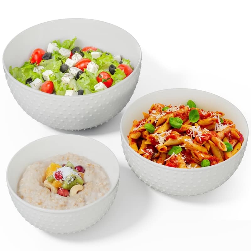 Gibson Elite 3 Piece Mixing Bowl Set - 6.6" (46oz) 7.9" (74oz) and 9.6" (147oz) - White