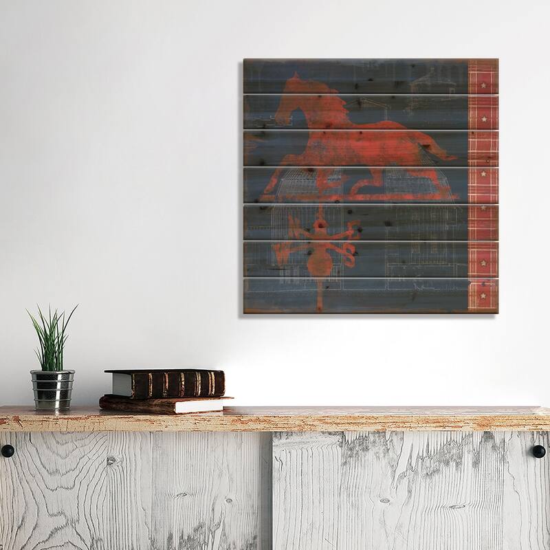 Horse Vane Print On Wood by Carol Robinson - Multi-Color