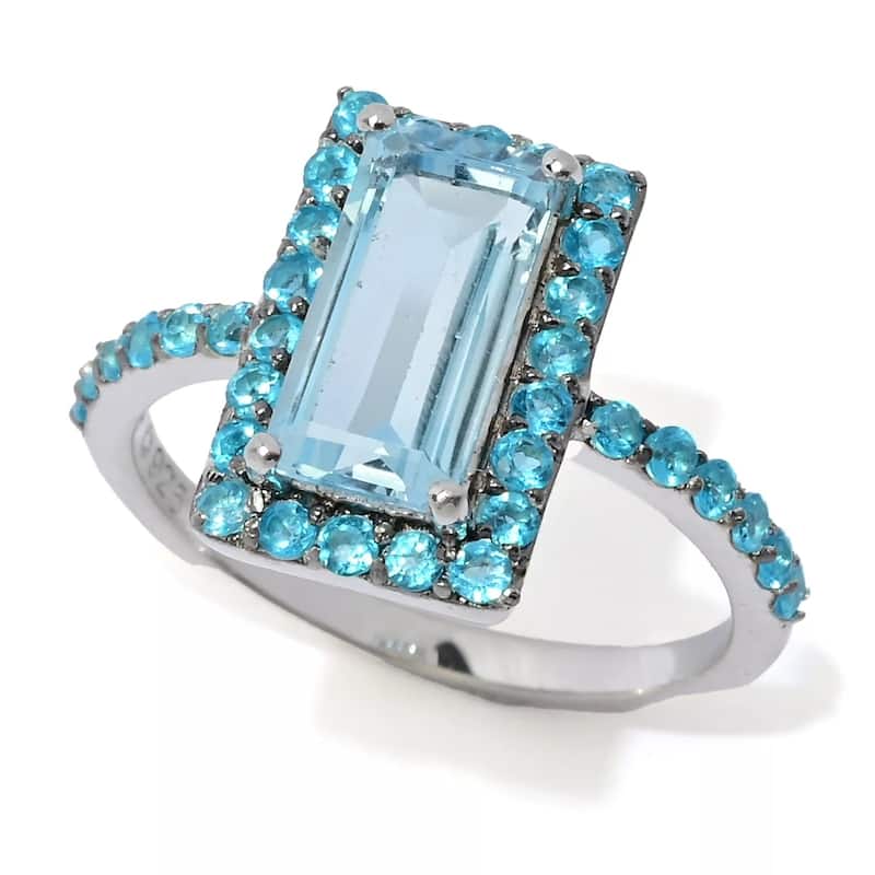 925 Sterling Silver 10x5mm Octagon Sky Blue Topaz, Neon Apatite Ring