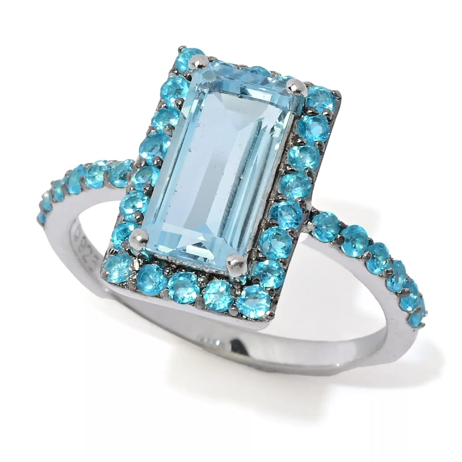 Pinctore 925 Sterling Silver 10x5mm Octagon Sky Blue Topaz, Neon Apatite Ring