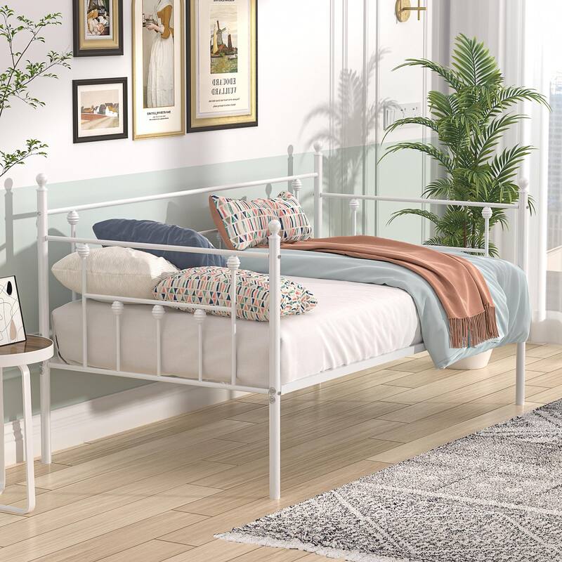 Daybed Frame, Twin Size Metal Platform Bed with Headboard,Heavy Duty Steel Slats Support for Living Room Bedroom Guest Room