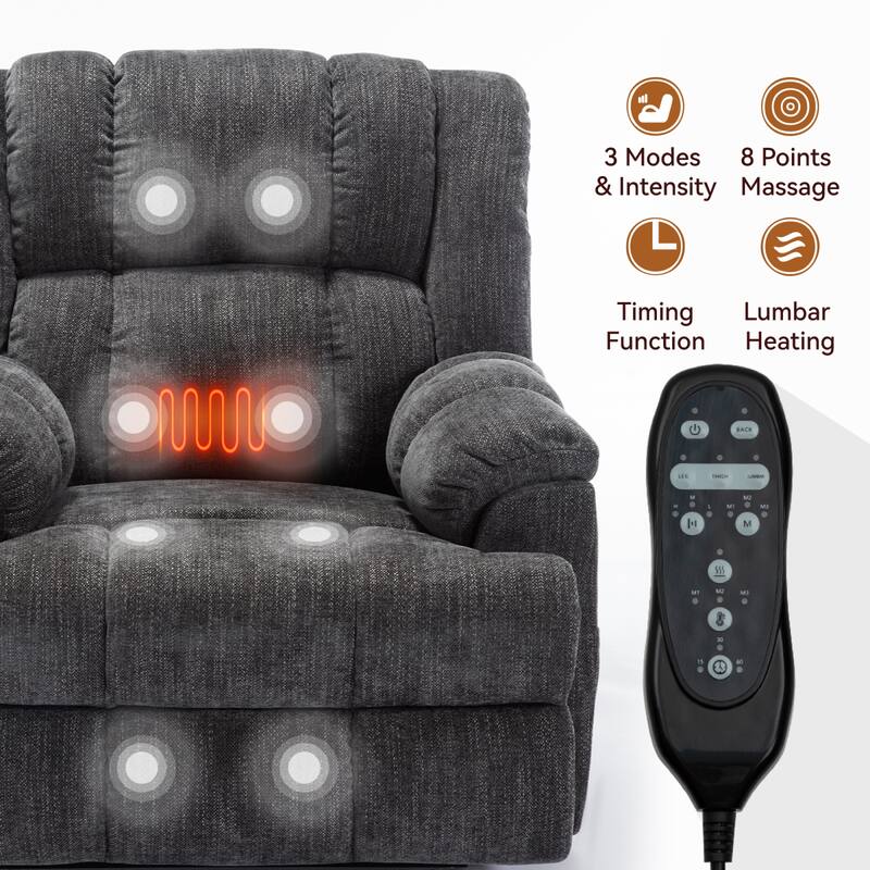 Roomfitters Dual Motor Power Lift Recliner Chair with Heat and Massage Infinite Position Heavy Duty Sofa for Seniors