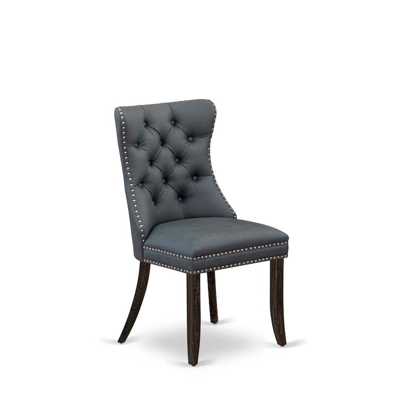 Modern Parson Dining Chairs - Faux Leather Padded Set of 2 - Gray Nailhead Trim