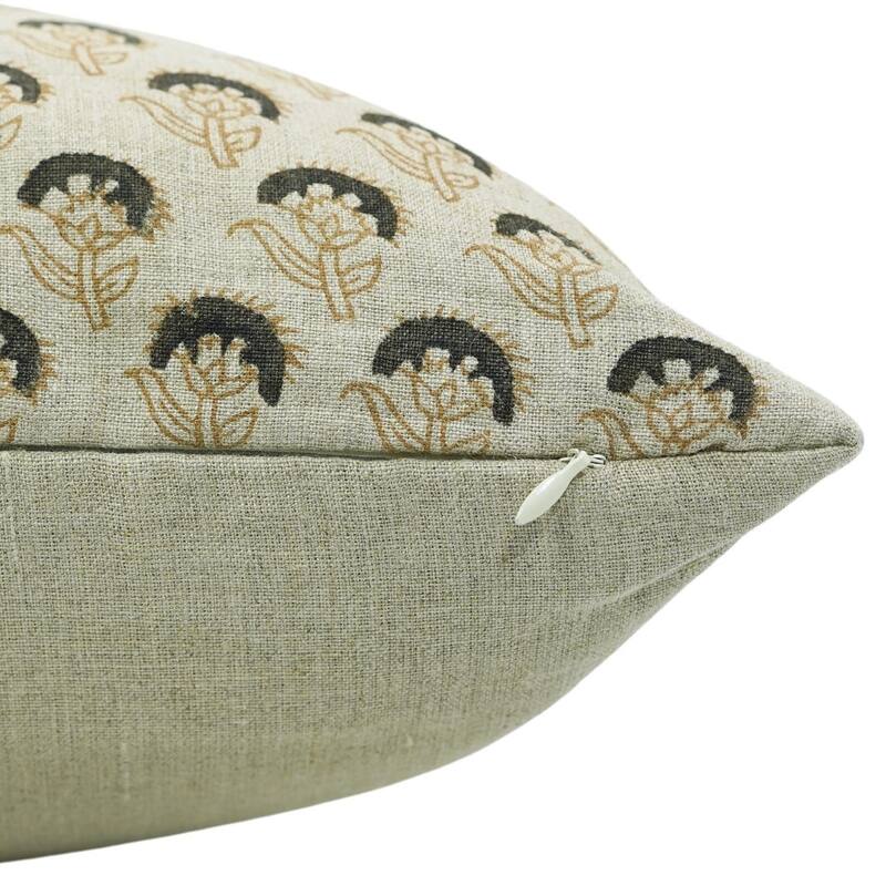 Linen Farmhouse Block print pillow Cover - Juju Flower