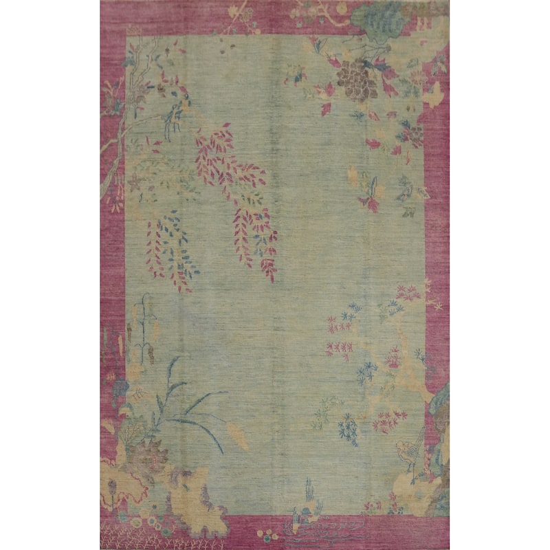 Hand Knotted Traditional Wool Blue Floral Area Rug - 11' 6'' X 8' 9''