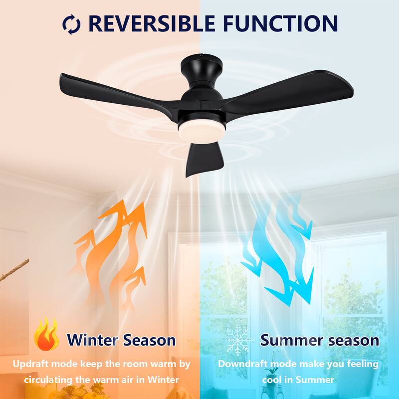 42" Flush Mount Ceiling Fan with Remote Control and Lights, Quiet DC Motor