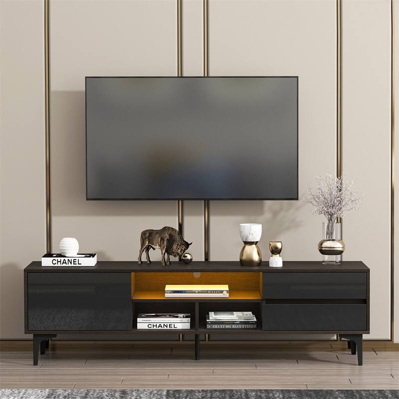 TV Cabinet with LED Remote Control Lights, UV Bloom Drawer Panel