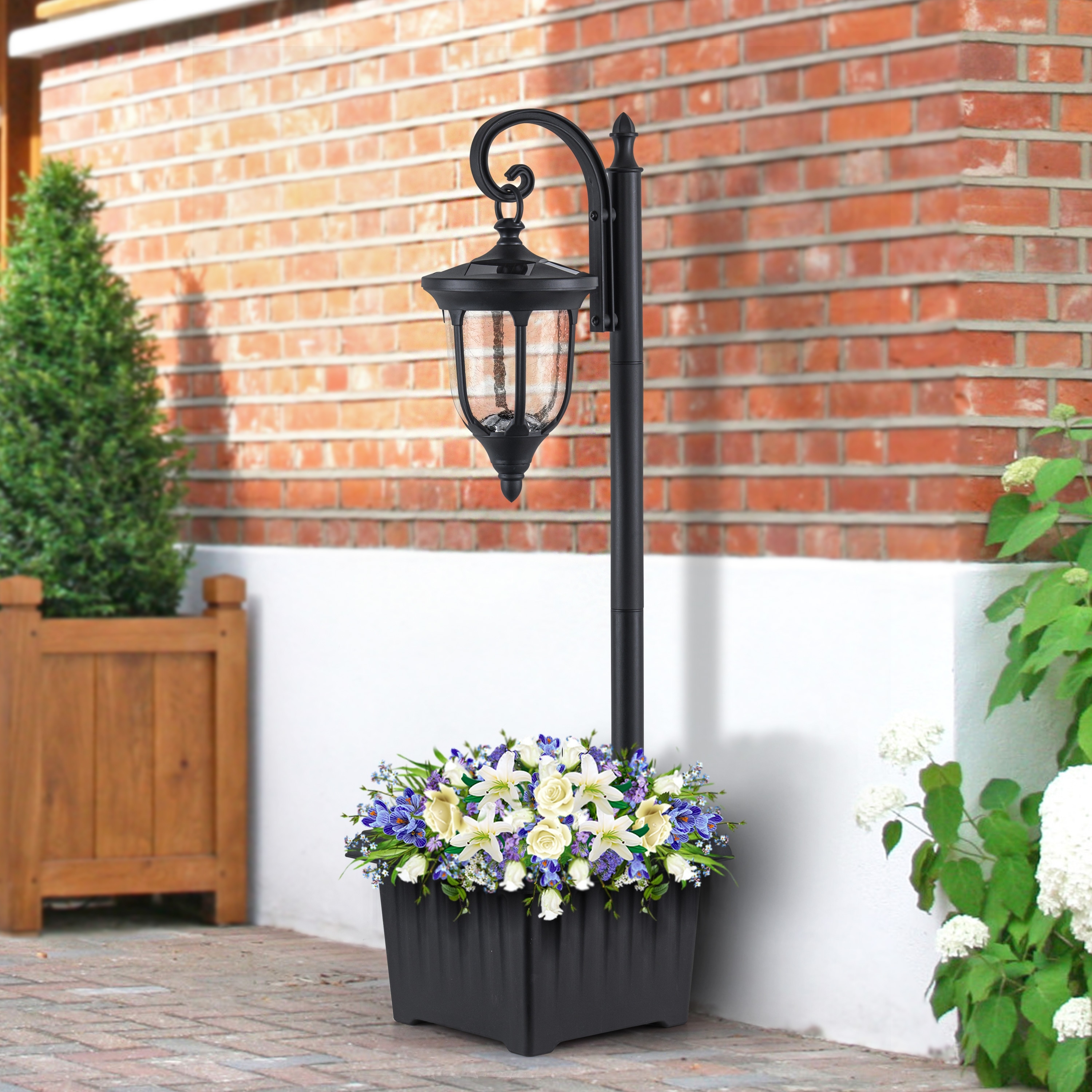 C Cattleya Integrated LED Solar Outdoor Post Light with Planter