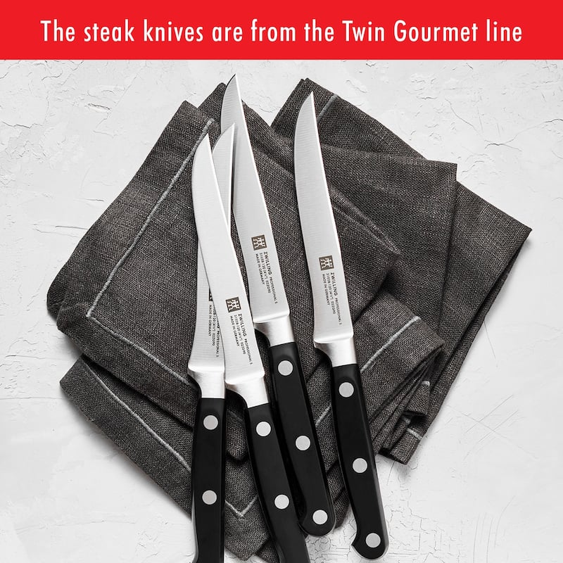 ZWILLING Professional S 18-Piece Knife Block Set, Chef Knife, Serrated Utility Knife, Steak Knife Set, Black - 18-pc