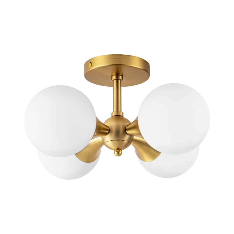 Coridon 4-Light Gold Sputnik Round Frosted White Opal Glass Globe Semi Flush Mount Light