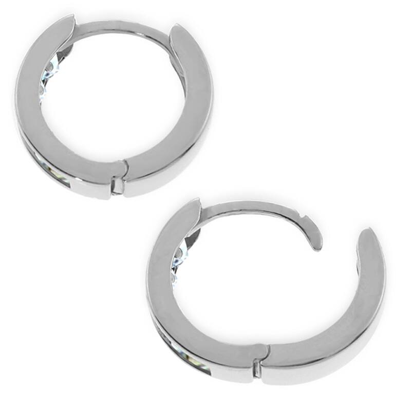 14K Solid Gold Hoop Huggie Gmstone Earrings w/ Natural Aquamarines