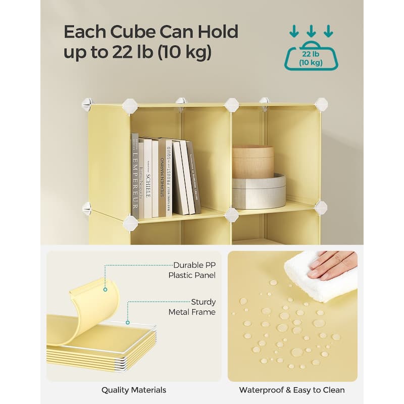 Modular 16 Cubes Storage Organizer with Plastic Panels and Metal Frame for Closet Bedroom or Shoes - 12.2”D x 48.4”W x 48.4”H