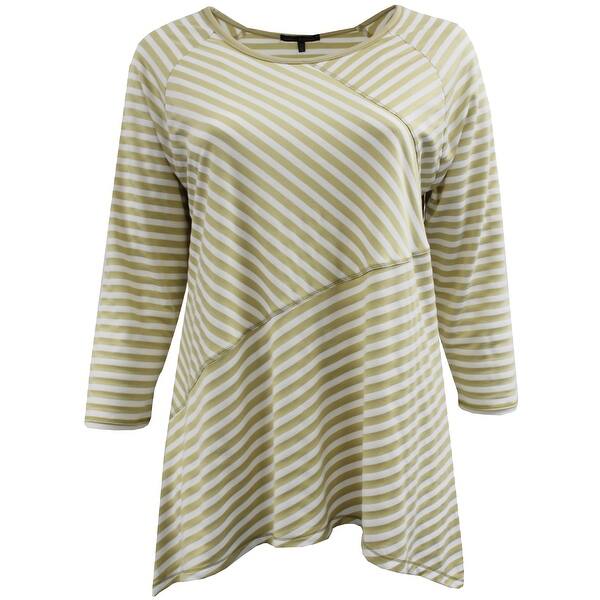 Women Plus Size Asymmetrically Striped Design Fashion Blouse T Shirt Knit Top Tan Women Plus Size Asymmetrically Striped Design Fashion Blouse T Shirt Knit Top Tan