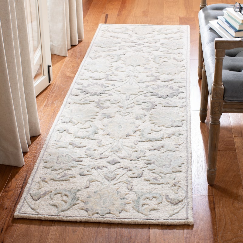 SAFAVIEH Handmade Glamour Marsona Floral Wool Rug - 2'3" x 8' Runner - Ivory/Grey