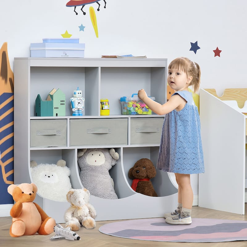 Multi-Compartment Storage Cabinet for Kids with Fabric Drawers and Shelves Ideal for Toys Books and Clothes