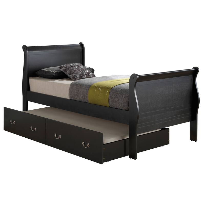 Wooden Twin Platform Bed with Trundle - 87" - Black