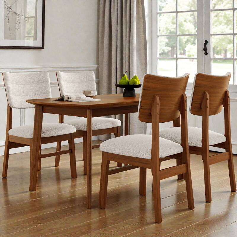 5-Piece Farmhouse Dining Table Set for 4, Oval Wood Kitchen Table with 4 Upholstered Chairs, Rubberwood Frame Dinette Set