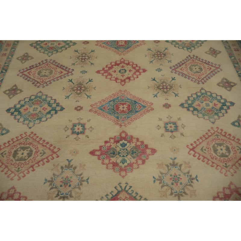 Hand Knotted Oriental 100% Wool Carpet Traditional Geometric Beige & Ivories Kazak Area Rug - 9' 10'' X 8' 0''