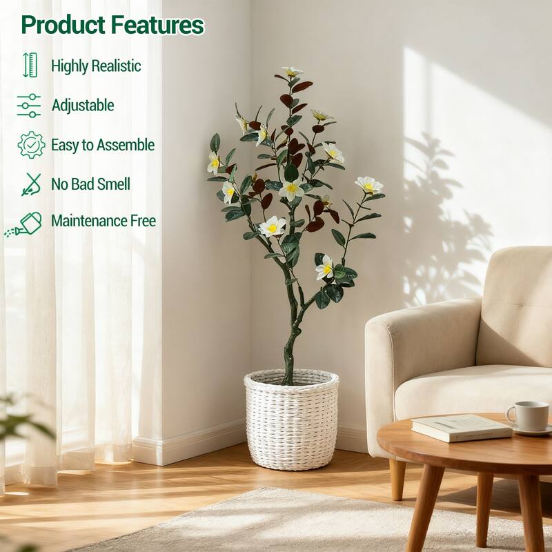 Artificial Magnolia Tree, Realistic Faux Plants in Pot for Home Office Decor