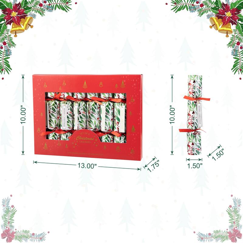Glitzhome 8 Pack Christmas Holy Leaves Party Crackers Favor Supplies with Gift Contents for Kids