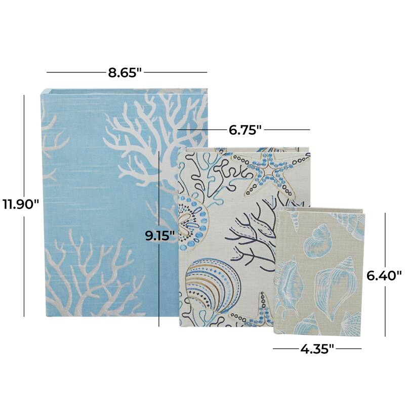 Burlap Leather Canvas Book Box Various Designs (Set of 3)