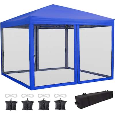 10 x 10 FT Pop Up Canopy, Heavy Duty Party Tent with Mosquito Netting, Height Adjustable Instant Sun Shade, Portable