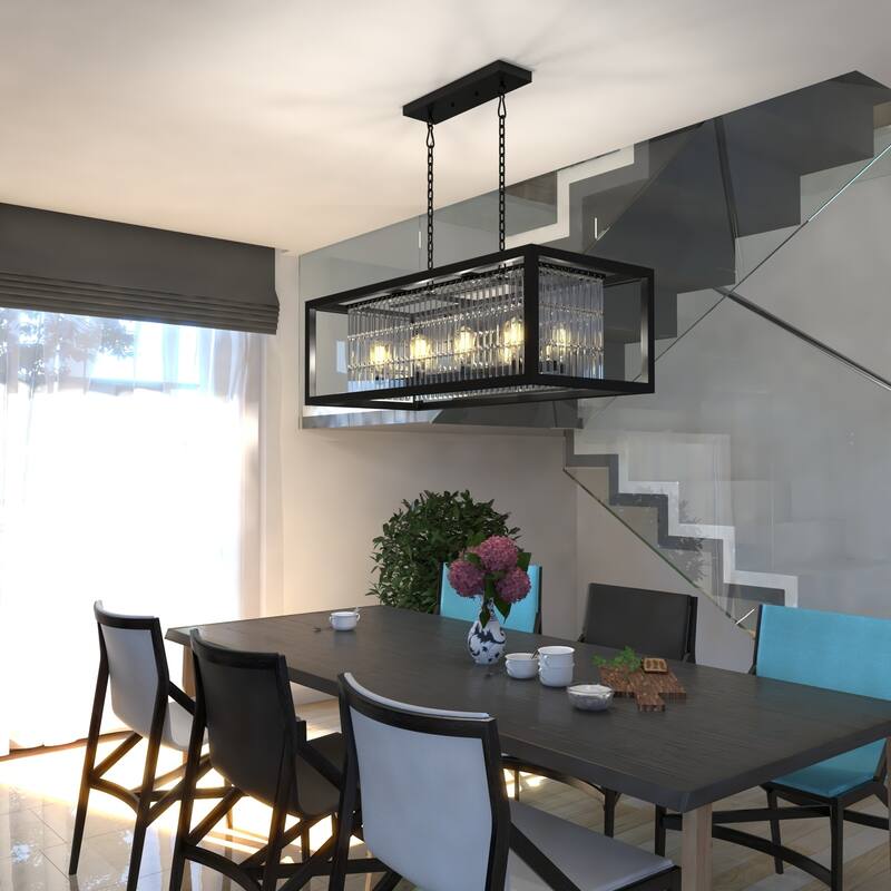 8-Light Linear Chandelier Island Pendant Light - Bronze Finish Modern Farmhouse Lighting - 114