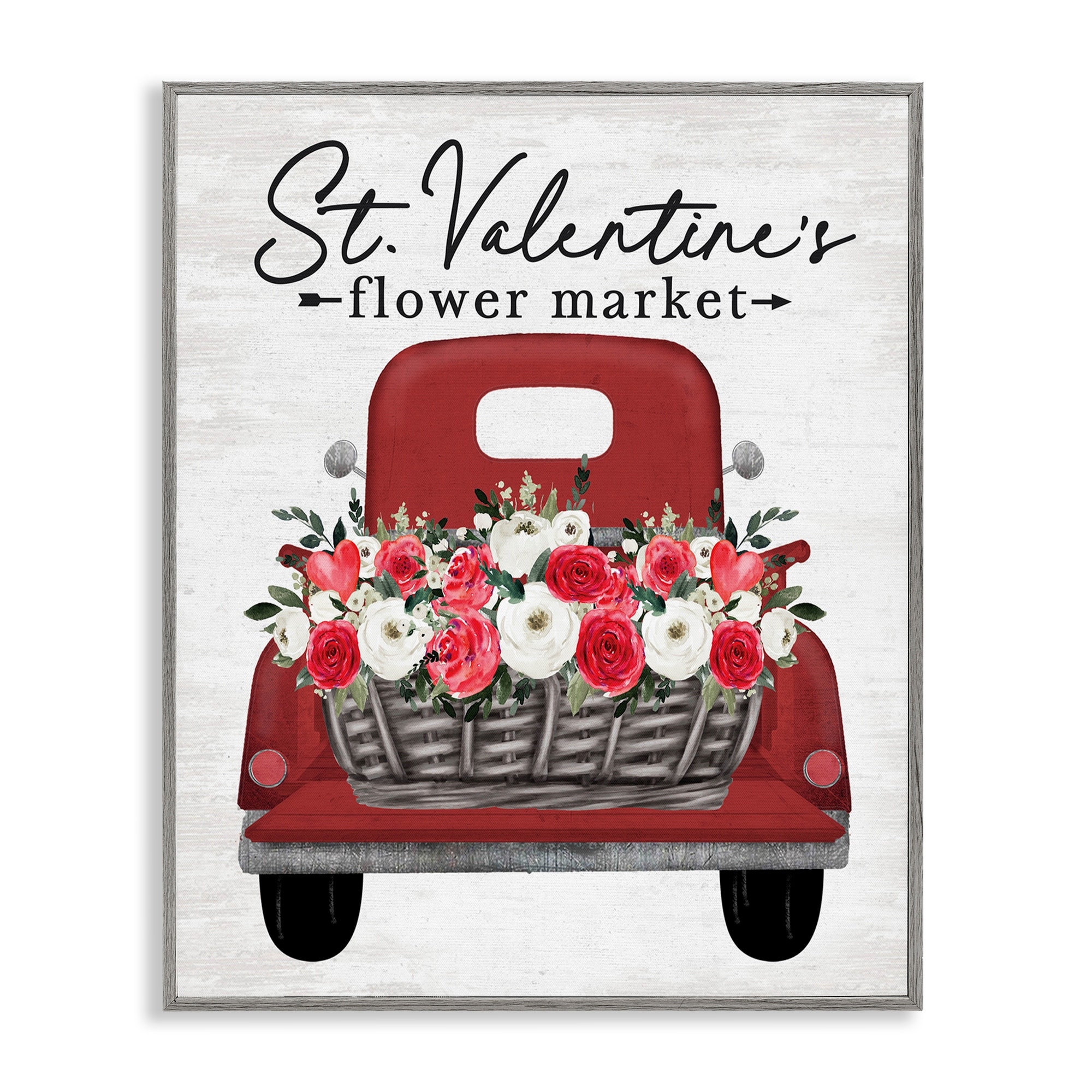Stupell St. Valentine's Flower Market Truck Framed Giclee Art Design By Lettered and Lined