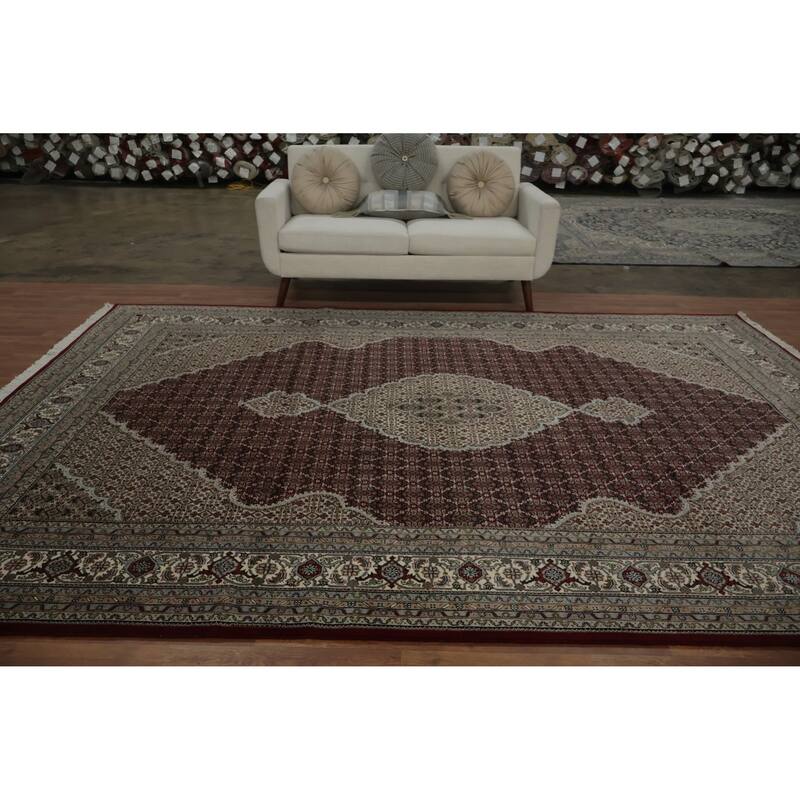 Hand Knotted Oriental 100% Wool Carpet Traditional Floral Red Tabriz-Mahi Area Rug - 11' 10'' X 8' 2''