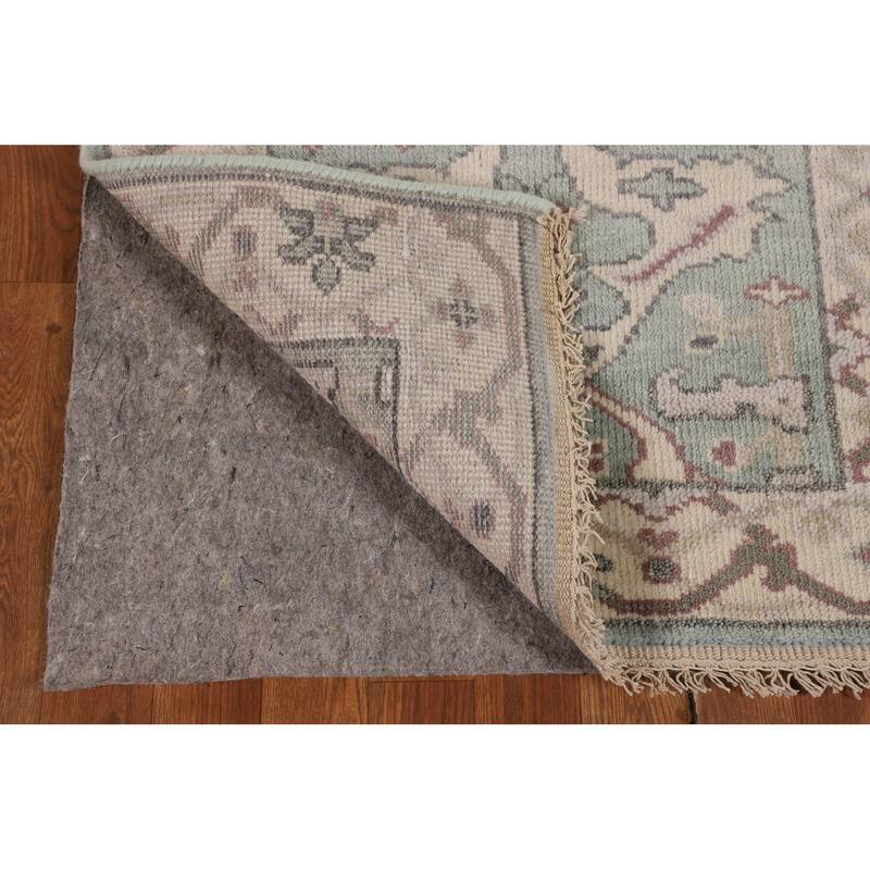 Turquoise Green Oushak Indian Runner Rug Hand-Knotted Wool Carpet - 2'8"x 8'5"