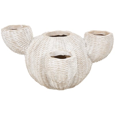 Resin Cactus Wide Textured Indoor Outdoor Planter - Cream - Roche River Decor