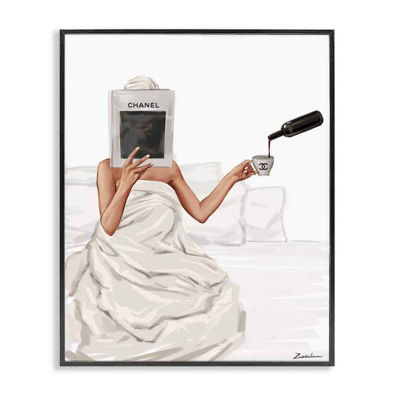 Stupell Pouring Drink in Bed Framed Giclee Art Design By Ziwei Li - 24 x 30 - Black