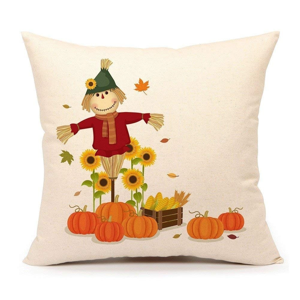 Autumn Farm Pumpkin Scarecrow Thanksgiving Decorative Pillow Case Cushion Cover