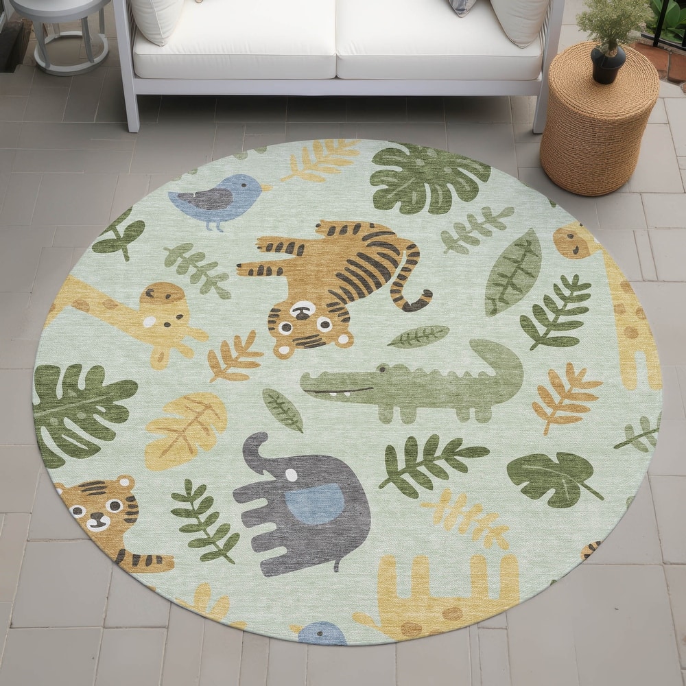 Machine Washable Indoor/ Outdoor Whimsy Safari Animals Chantille Rug