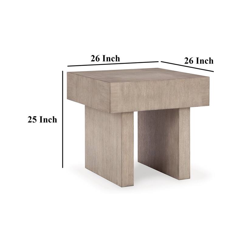 26 in. Light Grayish Brown Square Wood End Table, Sturdy Build End Side Table for Living Rooms