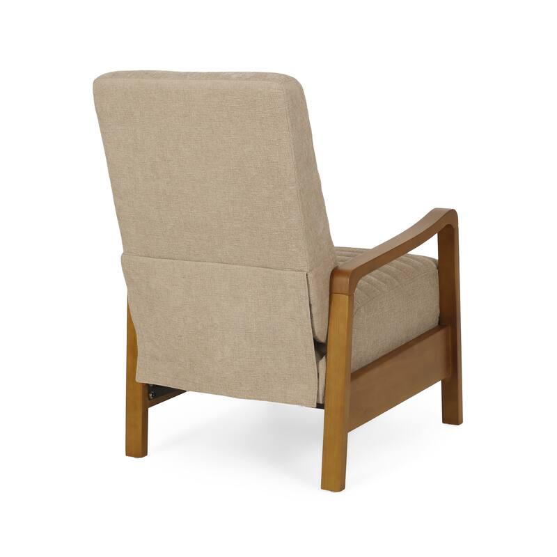 Small Wood Frame Recliner Club Chair with Retractable Footrest Living Room Lounge Armchair Upholstered Reading Chair for Bedroom