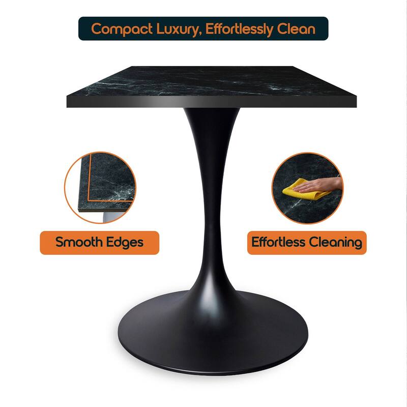 Verve 24 in. Wide Dining Table Square MDF Wood Tabletop in Black Stainless Steel Pedestal Base Accent Kitchen Table