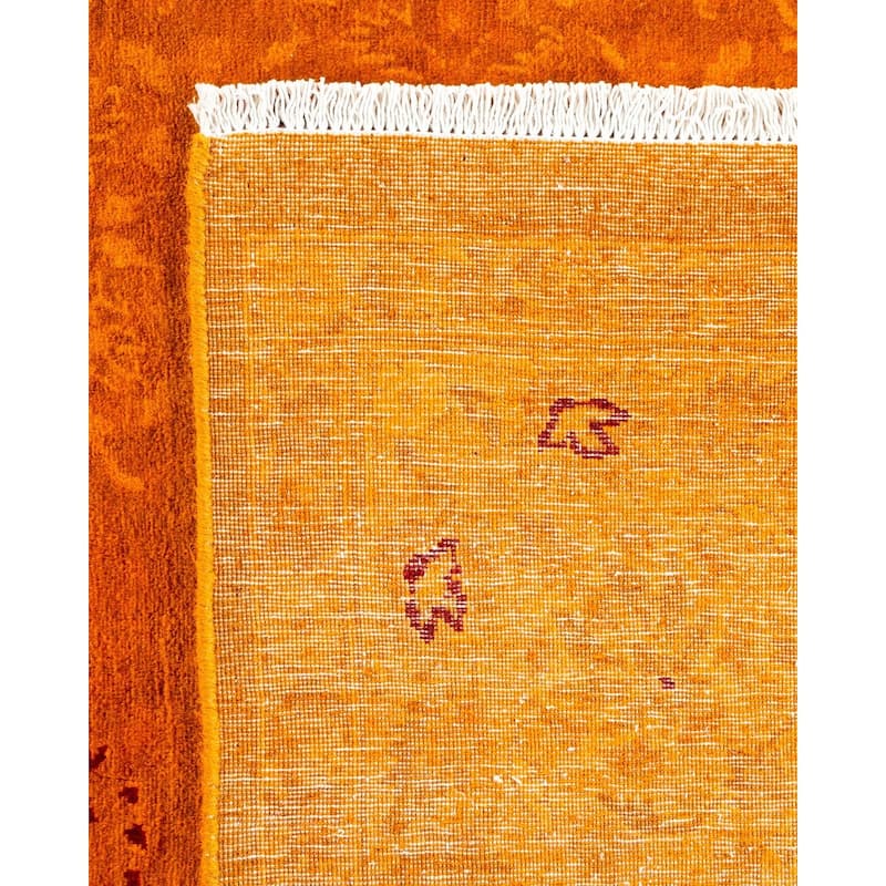 Overton Hand Knotted Wool Vintage Inspired Modern Contemporary Overdyed Orange Area Rug - 6' 1" x 9' 3"