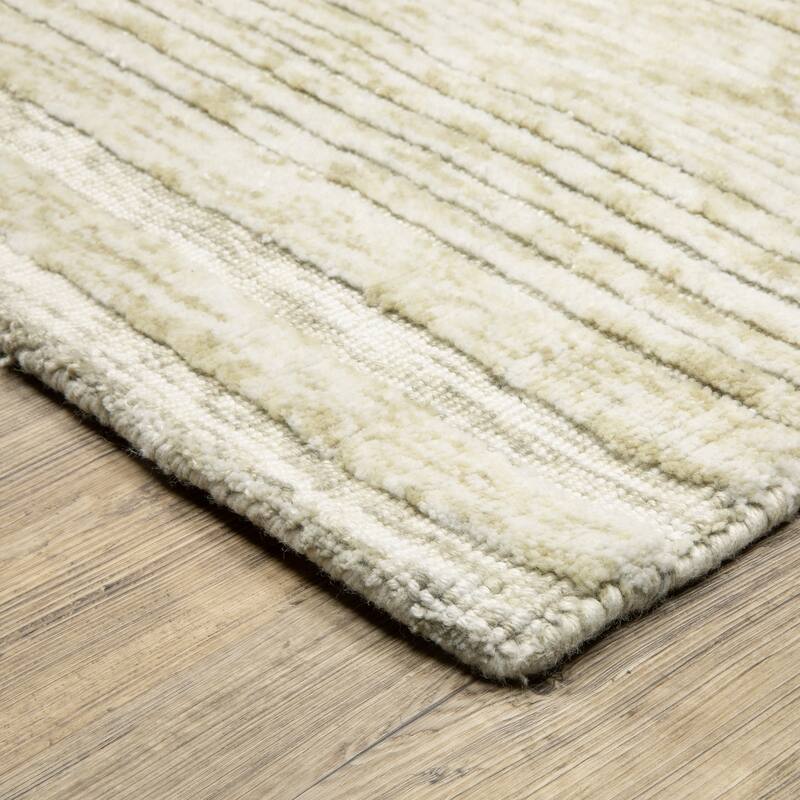 Thalia Scandinavian Textured Stripes Beige/ Ivory PET Yarn Area Rug