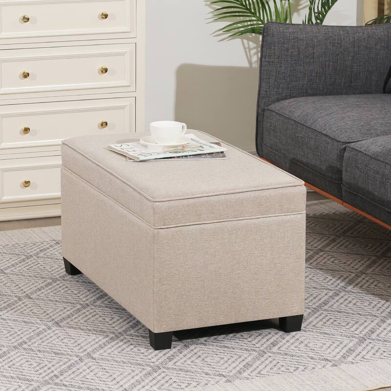 Adeco Linen Storage Ottoman Bench for Entryway or Bedroom