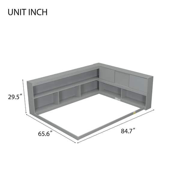 dimension image slide 1 of 3, Full Floor Bed with L-shaped Bookcases