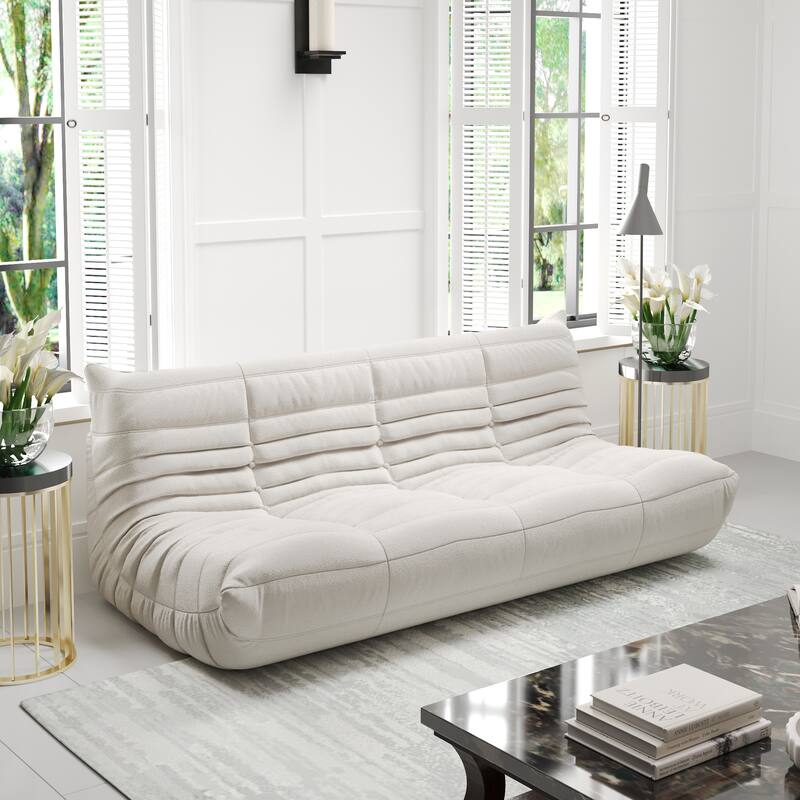 69 Inch Armless Teddy Fabric Soft Sofa Modern Couch - Beige