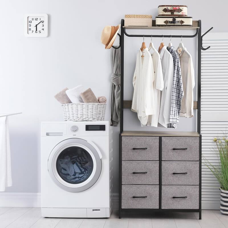 Clothes Rack Storage Organizer with 4 Drawers and Wooden Top Garment Rack