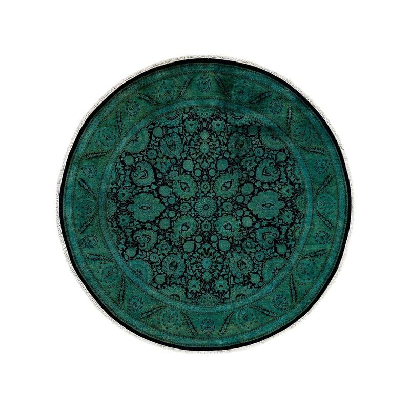 Overton Hand Knotted Wool Vintage Inspired Modern Contemporary Overdyed Green Round Area Rug - 7' 1" x 7' 1"